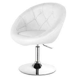 GYMAX 1PC Adjustable Modern Swivel Round Tufted Back Accent Chair Pu Leather New In White