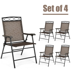 GYMAX 4PCs Folding Chairs Patio Garden Outdoor W/ Steel Frame Armrest Footrest