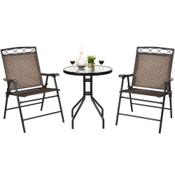 GYMAX 3PCs Bistro Set Conversation Set Pub Patio Outdoor W/ Folding Chairs Table