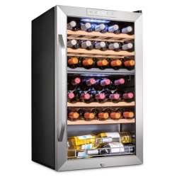 IVATION 33 Bottle Dual Zone Wine Cooler Refrigerator W/lock | Large Freestanding Wine Cellar for Red, White & Sparkling Wine | 41F-64F Digital
