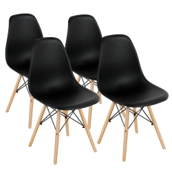 GYMAX Set Of 4 Modern Dining Side Chair Armless Home Office W/ Wood Legs In Black