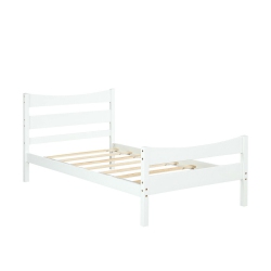 GYMAX Twin Size Platform Bed Frame Foundation W/headboard &wood Slat Support In White