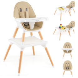 COSTWAY 6-In-1 Baby High Chair Infant Wooden Convertible Chair W/5-Point Seat Belt