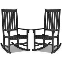 GYMAX 2PCs Wood Rocking Chair Porch Rocker High Back Garden Seat Indoor Outdoor