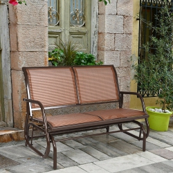 GYMAX 48" Outdoor Patio Swing Glider Bench Chair Loveseat Rocker Lounge Backyard In Brown