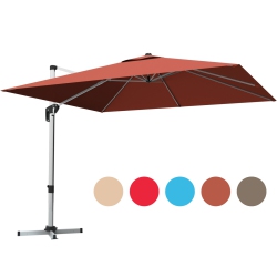 GYMAX 10 Ft Square Offset Hanging Patio Umbrella 360 Degree Tilt