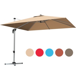 GYMAX 10 Ft Square Offset Hanging Patio Umbrella 360 Degree Tilt