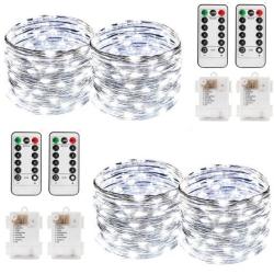 ISTAR Remote Control Timer 50 Led Fairy Lights 4 Set, 8 Modes, Waterproof, Bright Copper Wire, for Bedroom Decor, Wedding, Decor (Cool White)