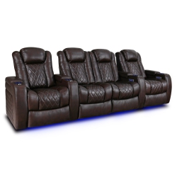 VALENCIA SEATING Tuscany Top Grain 11000 Italian Nappa Leather Power Reclining, Lumbar, Dark Chocolate Home Theatre Seating 4-Seat Loveseat Center