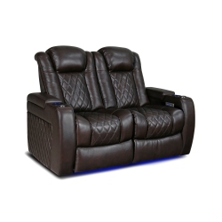 VALENCIA SEATING Tuscany Top Grain 11000 Italian Nappa Leather Power Reclining, Lumbar, Dark Chocolate Home Theatre Seating 2-Seat Loveseat