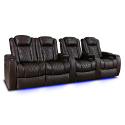 VALENCIA SEATING Tuscany Top Grain 11000 Italian Nappa Leather Power Reclining, Lumbar, Dark Chocolate Home Theatre Seating 4-Seat Loveseat Left