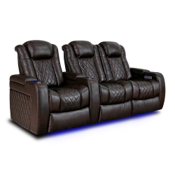 VALENCIA SEATING Tuscany Top Grain 11000 Italian Nappa Leather Power Reclining, Lumbar, Dark Chocolate Home Theatre Seating 3-Seat Loveseat Right
