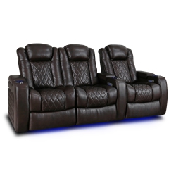 VALENCIA SEATING Tuscany Top Grain 11000 Italian Nappa Leather Power Reclining, Lumbar, Dark Chocolate Home Theatre Seating 3-Seat Loveseat Left