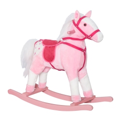 QABA Rocking Plush Horse Pony Children Kid Ride On Toy W/ Realistic Sound (Light Pink)