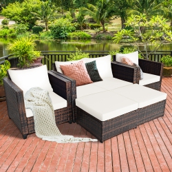 COSTWAY 5PCs Patio Rattan Furniture Set Loveseat Sofa Ottoman Cushioned