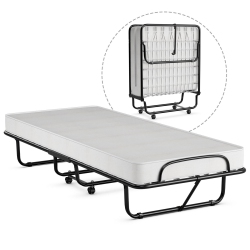 GYMAX Rollaway Folding Metal Bed Memory Foam Mattress Cot Guest Made In Italy