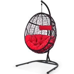 GYMAX Hanging Hammock Chair Egg Swing Chair W/ Cushion Pillow Stand In Red