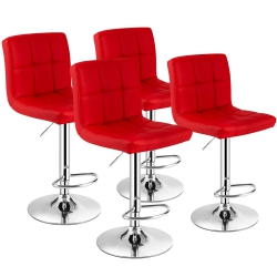 GYMAX Set Of 4 Pu Leather Bar Stool Swivel Bar Chair W/ Adjustable Height In Red