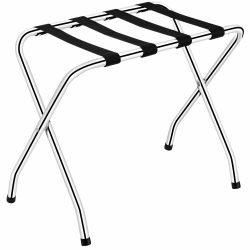 GYMAX Folding Luggage Rack Chromed Metal Suitcase Holder Shelf for Home Hotel