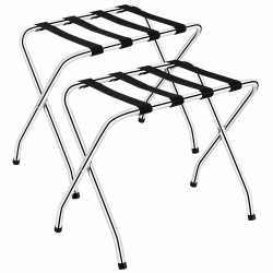 GYMAX Folding Luggage Rack Chromed Metal Suitcase Holder Shelf for Home Hotel