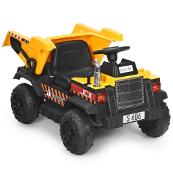 GYMAX 12V Battery Kids Ride On Dump Truck Rc Construction Tractor W/ Electric Bucket