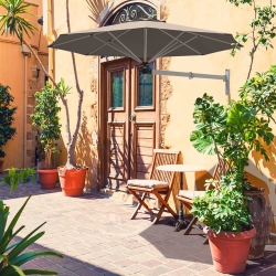 GYMAX 8Ft Patio Wall Mounted Cantilever Umbrella Parsol W/ Adjustable Pole In Tan