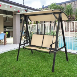 GYMAX Patio Canopy Swing Outdoor Swing Chair 2-Person Canopy Hammock In Beige