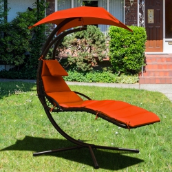 GYMAX Patio Hammock Swing Chair Hanging Chaise W/ Cushion Pillow Canopy In Orange