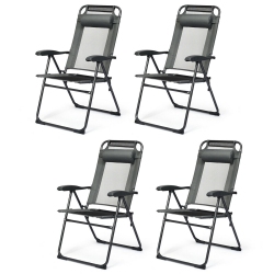 GYMAX 4PC Folding Chairs Adjustable Reclining Chairs With Headrest Patio Garden In Grey