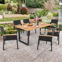 GYMAX Patented 7PCs Patio Garden Dining Set Outdoor Dining Furniture Set W/ Umbrella Hole