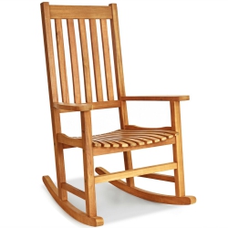 GYMAX Wooden Rocking Chair Porch Rocker High Back Garden Seat for Indoor Outdoor