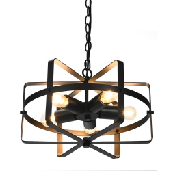 GYMAX 5-Light Industrial Pendant Light Metal Drum Shape Round Chandelier Ceiling Lamp