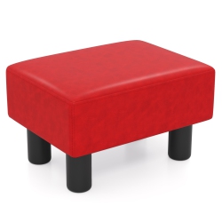 GYMAX Pu Leather Ottoman Rectangular Footrest Small Stool /white In Black/red