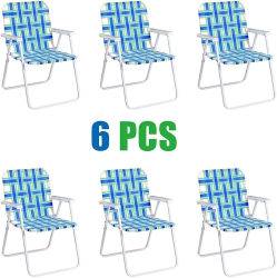 GYMAX Set Of 6 Patio Folding Web Chair Set Portable Beach Camping Chair