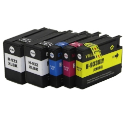 TONER4U - 5 Pack (1Set+K) Compatible 932Xl, 933Xl Ink Cartridges for HP 932Xl, HP933Xl, Officejet 6100, 6600, 6700, 7110, 7610, Wide Format