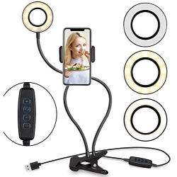 FEBHBRQ Selfie Ring Light With Stand And Cell Phone Holder, Phone Makeup Light for Live Stream/makeup, Mini Led Camera Ring Light