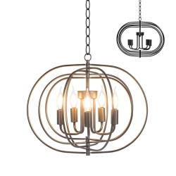 GYMAX 16" 5-Light Metal Pendant Chandelier W/ Iron Chain Pivoting Interlocking Rings