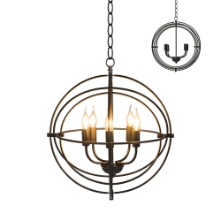 GYMAX 20" 5-Light Metal Pendant Chandelier W/ Iron Chain Pivoting Interlocking Rings