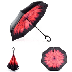 MKL Innovations ® Double Layer Inverted Rain / Windproof Uv Protection Umbrellas With C-Shaped Handle