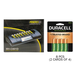 POWEREX Mh-C801D 8-Cell Charger & 8 Aa Duracell (Dx1500) Batteries (2500 Mah)