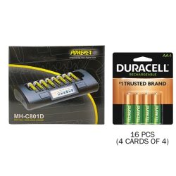 POWEREX Mh-C801D 8-Cell Charger & 16 Aa Duracell Rechargeable (Dx1500) Batteries (2500 Mah)