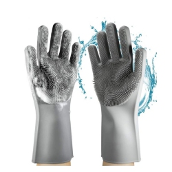 ISTAR Reusable Silicone Dishwashing Gloves, Pair Of Rubber Scrubbing Gloves for Dishes, Wash Cleaning Gloves \w Sponge Scrubbers for Washing