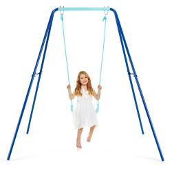 GYMAX Outdoor Kids Swing Set Heavy Duty Metal A-Frame W/ Ground Stakes