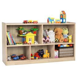 GYMAX Kids 5-Cube Storage Cabinet 2-Shelf Wood Bookcase Organizer Natural