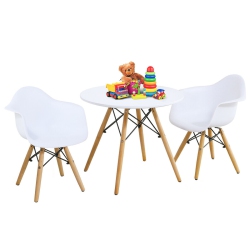GYMAX 3 Piece Kids Round Table Chair Set With 2 Arm Chairs In White