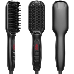 ISTAR Hair Straightener Heat Brush, 2-In-1 Ceramic Ionic Straightening Brush, Hot Comb \w Anti-Scald Feature, Auto Temperature Lock & Auto-Off