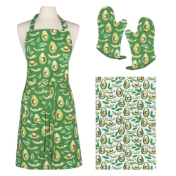 NOW DESIGNS Everyday Kitchen 4 Piece Apron Mitts And Dishtowel Set, Avocados