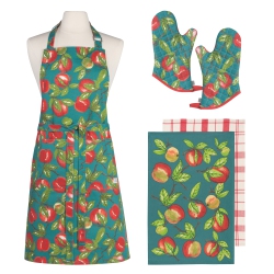 NOW DESIGNS Everyday Kitchen 5 Piece Apron Mitts And Dishtowels Set, Apple Orchard