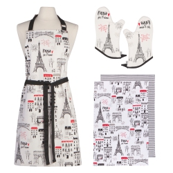 NOW DESIGNS Everyday Kitchen 5 Piece Apron Mitts And Dishtowels Set, Paris Je Taime