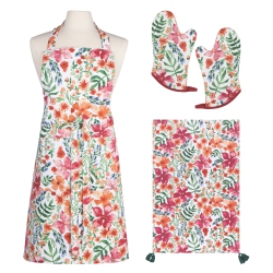 NOW DESIGNS Everyday Kitchen 4 Piece Apron Mitts And Dishtowel Set, Botanica